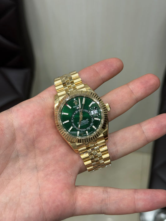 Rolex Sky-Dweller 42mm Yellow Gold Green Dial 2025 Full Stickers 336938-0008