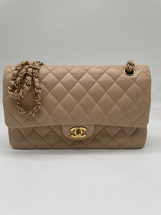 Chanel Quilted Lambskin Medium double Flap Chain shoulder Beige