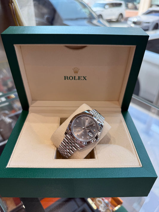 Rolex Datejust 41mm Steel Gray Dial With Diamonds 2024 Full Set Polished