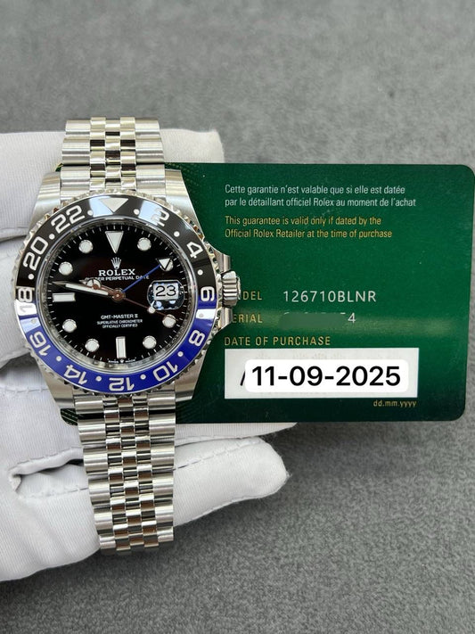 Rolex Men’s GMT Master II 40mm BatGirl Jubilee Bracelet 126710BLNR Automatic New 2025