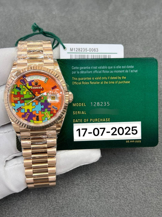 Rolex Day-Date 36mm Rose Gold Puzzle Dial New 2025 Full Set Ref: 128235