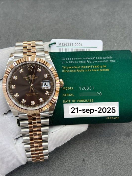 Rolex Datejust 41mm Chocolate Dial Two Tone Rose Gold Fluted bezel Jubilee Bracelet New 2025 Full Set Ref:126331