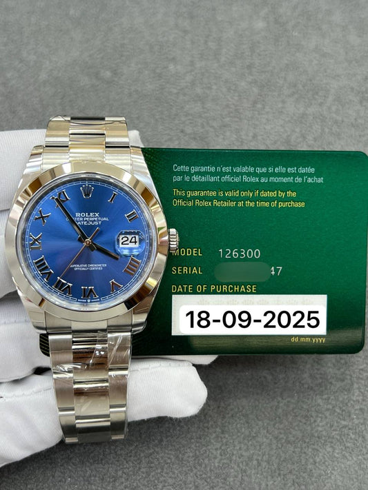 Rolex Datejust 41mm Steel Blue Roman Dial Oyster Bracelet New 2025 Full Set Ref:126300
