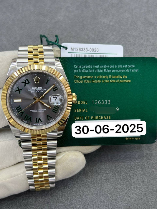 Rolex Datejust 41mm Steel and yellow Gold Wimbledon Dial Jubilee Bracelet New 2025 Full Set Ref:126333