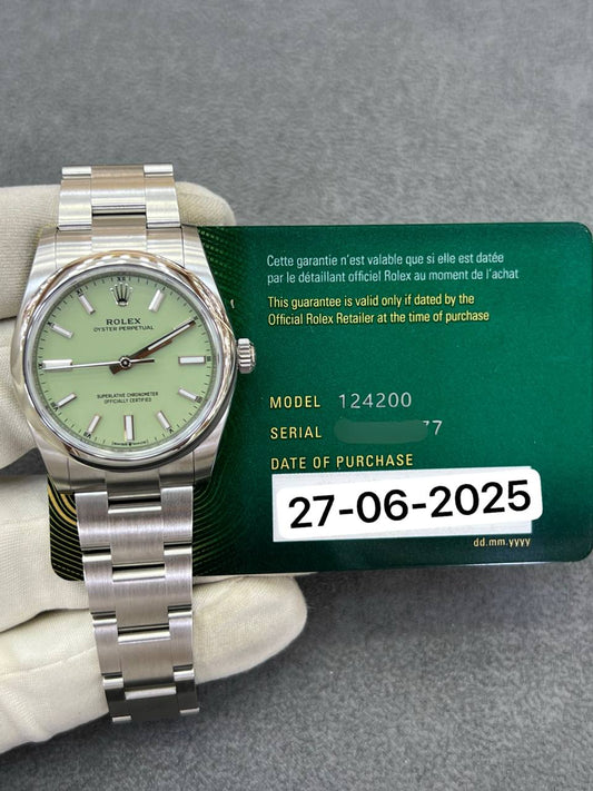 Rolex Oyster Perpetual 34mm Pistachio Dial Stainless Steel Oyster Bracelet New 2025 Full Set Ref:124200