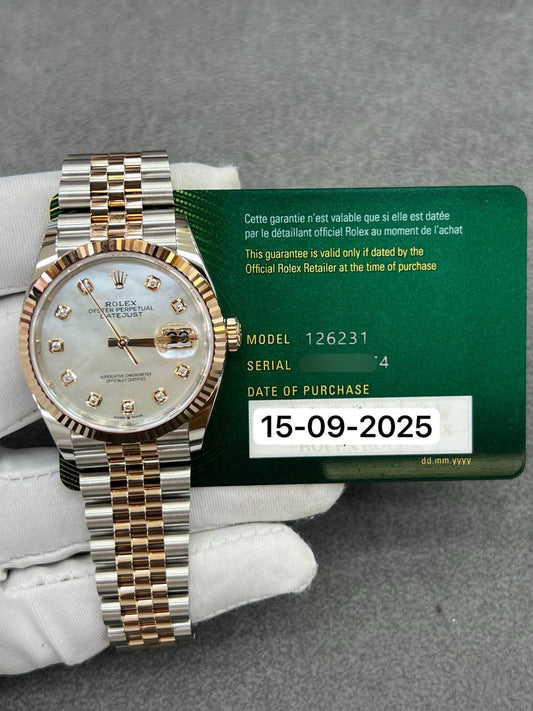 Rolex Datejust 36 Rose Gold and Steel Mother Of Pearl Jubilee Bracelet New 2025 Full Set Ref:126231NG