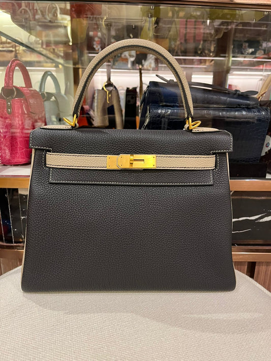 Hermes Kelly 28 HSS Black, Gris Tourterelle GHW Togo
U(2022) New