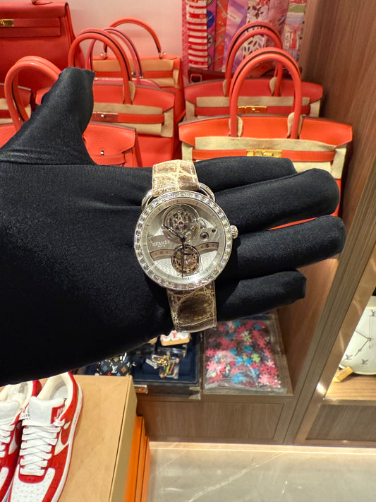Hermes Arceau Tourbillon PT 950 With Baguette Diamonds with Himalayan Crocodile Strap