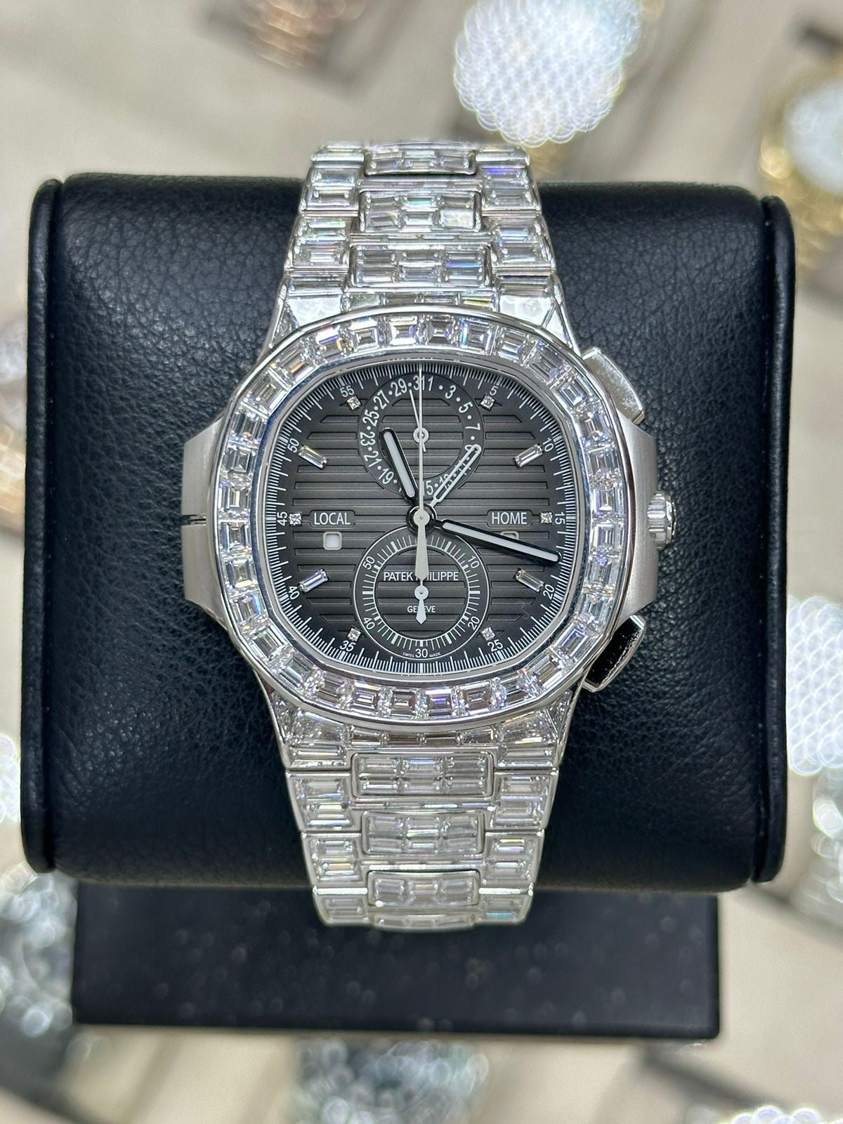 Patek Philippe Nautilus Travel Time 5990/1400G-001 18K White Gold With Baguette Diamonds  New 2024