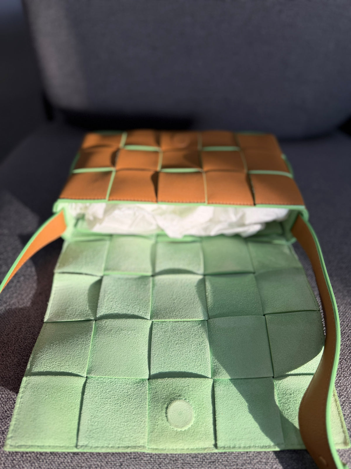 Bottega Veneta Cassette Crossbody Bag – Tan/Green
