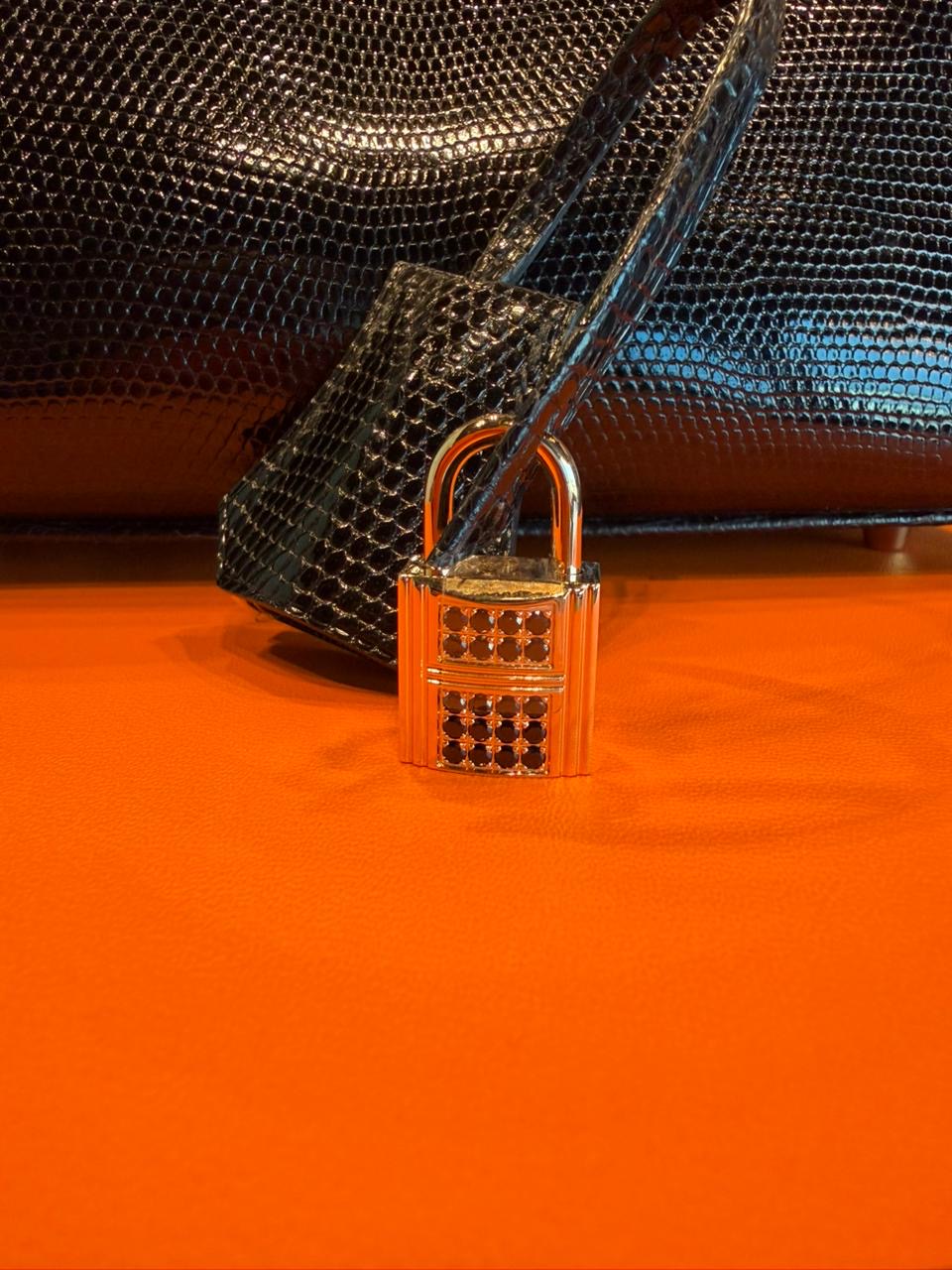Hermes Birkin 20 Lizzard Black 18K Rose Gold Hardware With Black Diamonds. New Full Set
