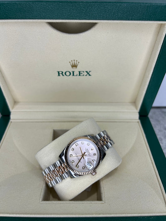 Rolex Ladies Datejust 31mm Steel/Gold Automatic With Diamonds Pink Dial 178271 Polished 2017 Full Set