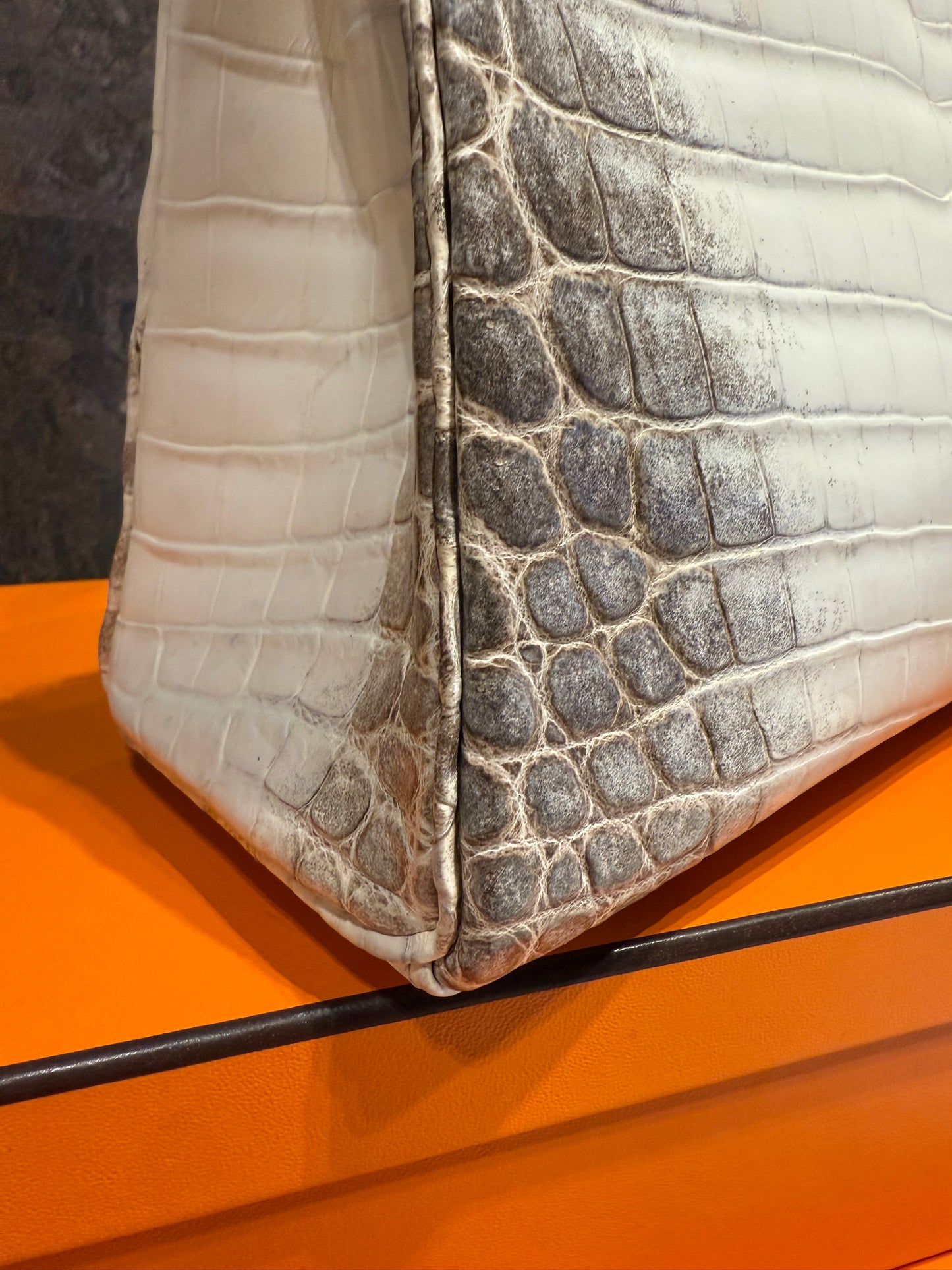 Hermes Kelly 25 Himalayan Crocodile PHW Used Full Set