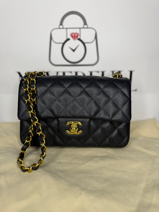 Chanel Classic Single Flap Caviar Black GHW Mini Size Used Good Condition 2016-2017