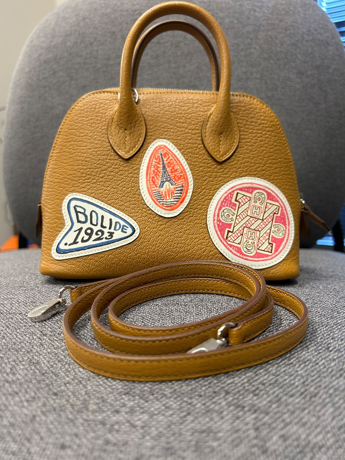 HERMÈS Limited Edition Mini Bolide 1923 Travel Caramel Chevre Palladium Hardware 2024 New