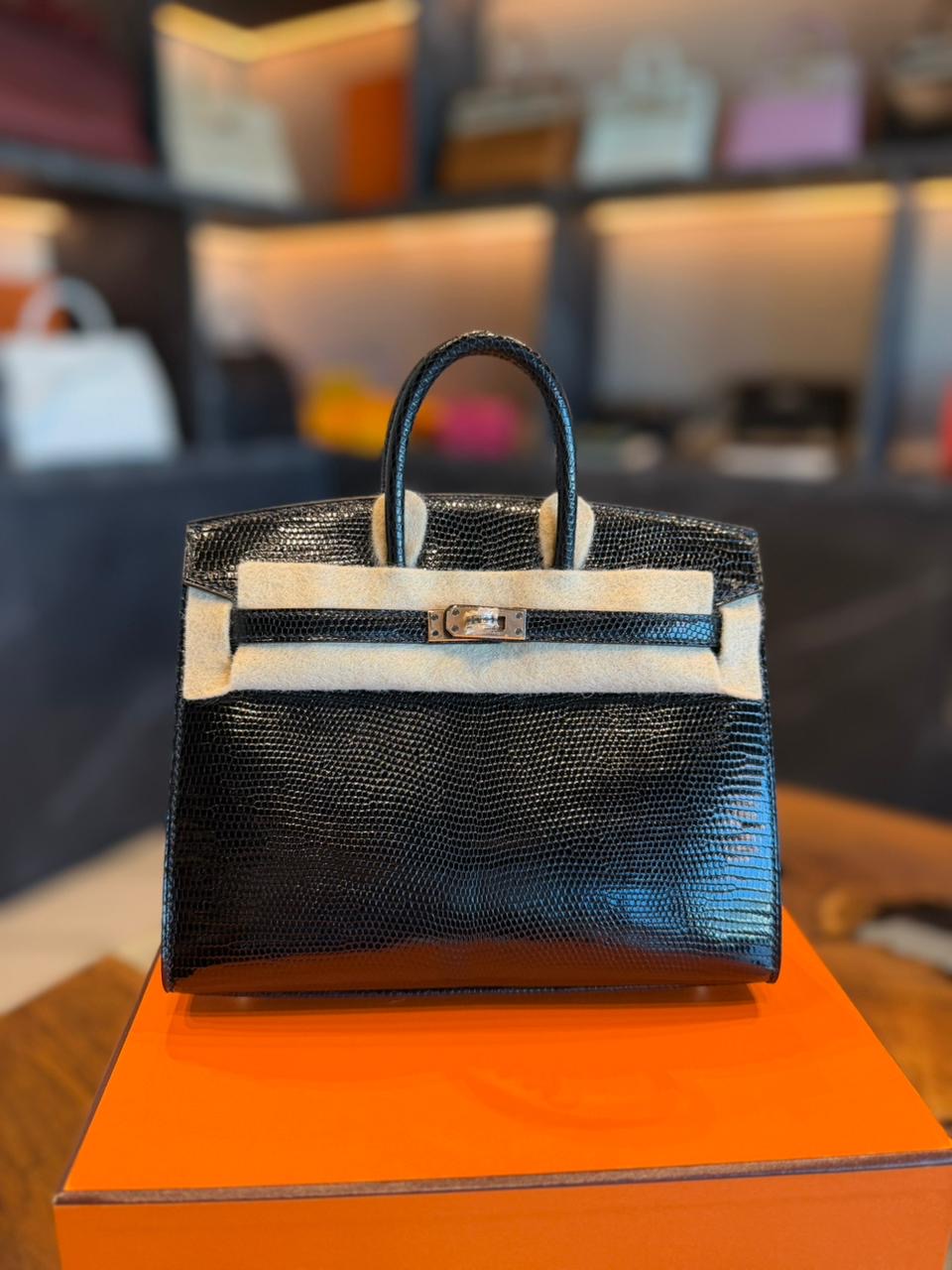 Hermes Birkin 20 Lizzard Black 18K Rose Gold Hardware With Black Diamonds. New Full Set