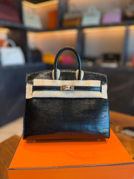 Hermes Birkin 20 Lizzard Black 18K Rose Gold Hardware With Black Diamonds. New Full Set