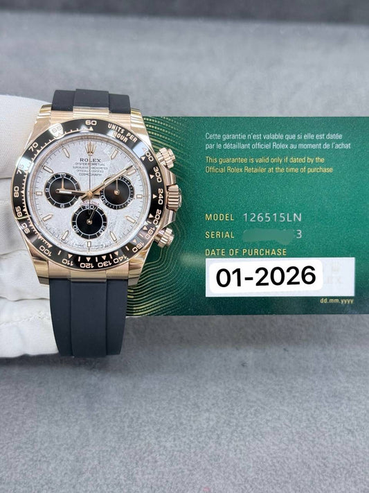 Rolex Daytona 40mm Meteorite Dial Rose Gold Oysterflex Bracelet Brand New 2026 Year Full Set 126515LN