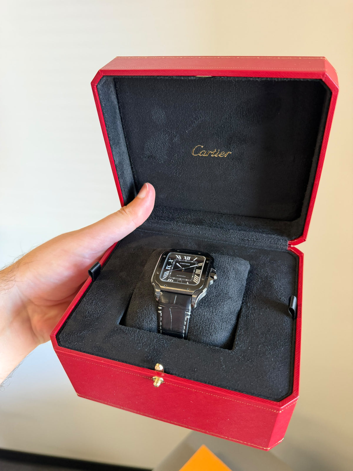 Cartier Men’s Santos Large  Black ADLC Steel WSSA0039 Used Full Set 2024 Automatic