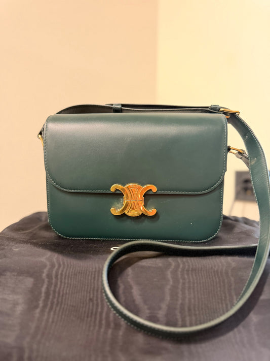 Celine Teen Triomphe Leather Crossbody Bag – Dark Green