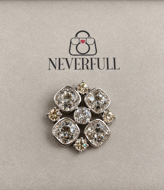 CHANEL Silver-Tone Crystal Floral Brooch