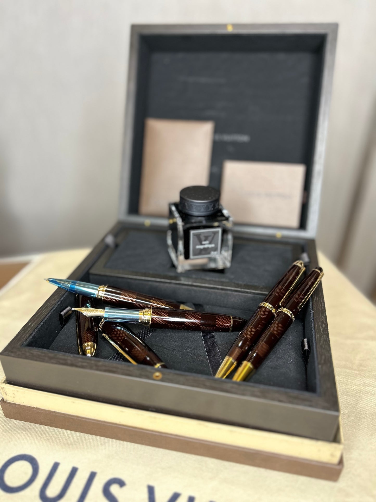 Set Of Louis Vuitton Pens, From Grand Tour Collection In Damier