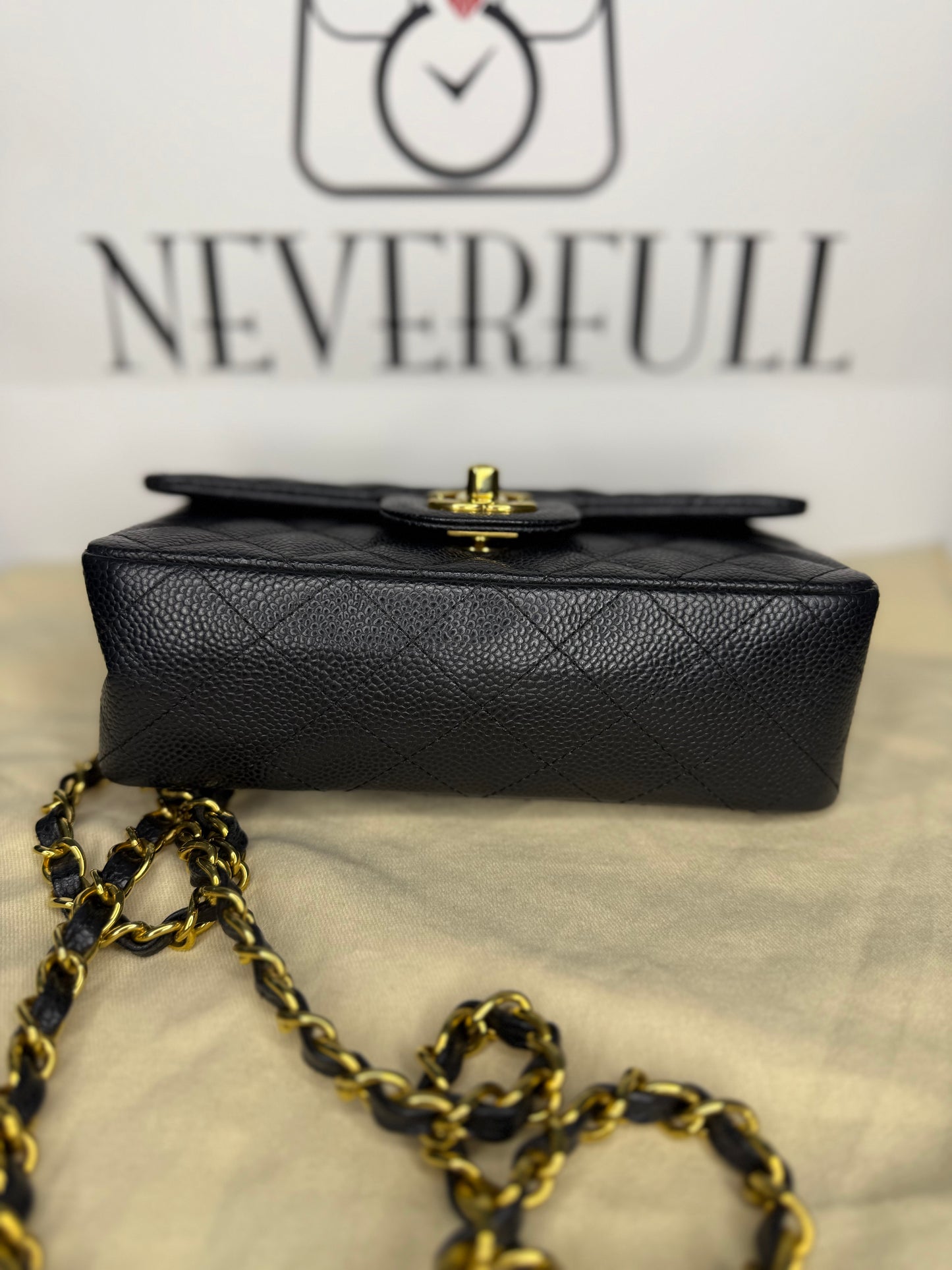 Chanel Classic Single Flap Caviar Black GHW Mini Size Used Good Condition 2016-2017