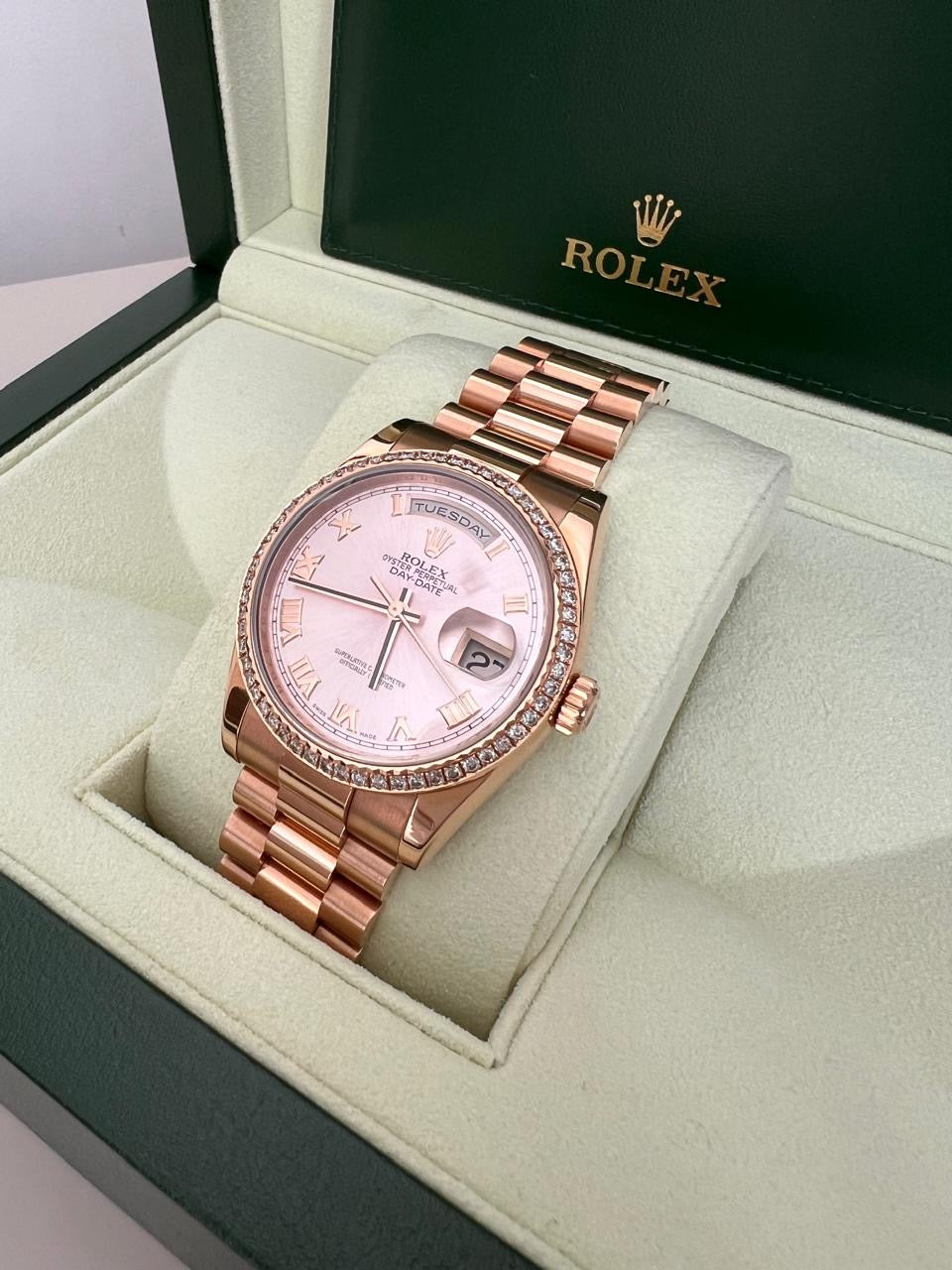 Rolex Day-Date 36mm With Diamond 118205F Rare Watch 2012 Year Full Set Pink Dial