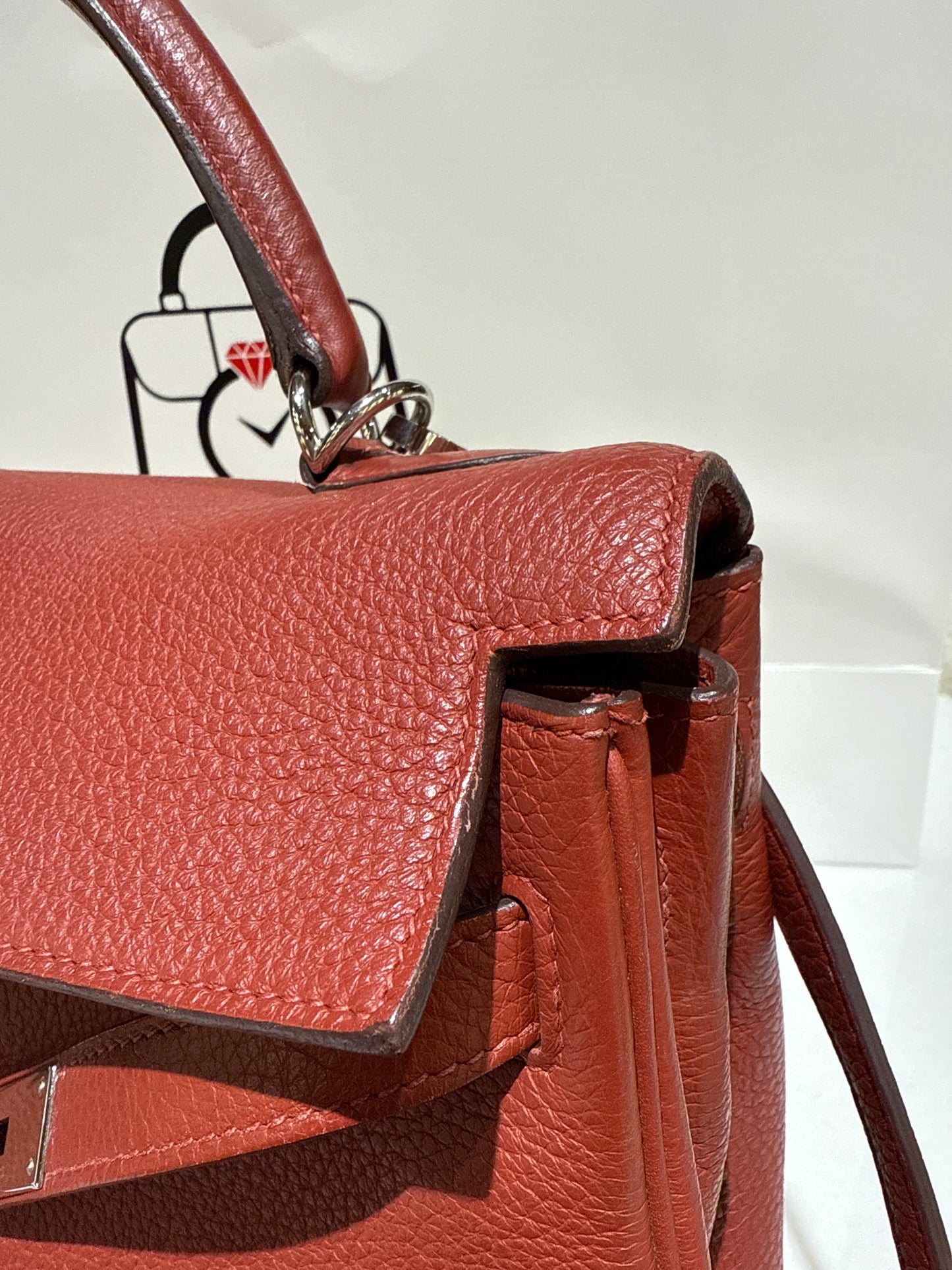 Hermes Kelly 32 Rouge Venitien Clemence 2009 Stamp N Used With Bababei Certificate