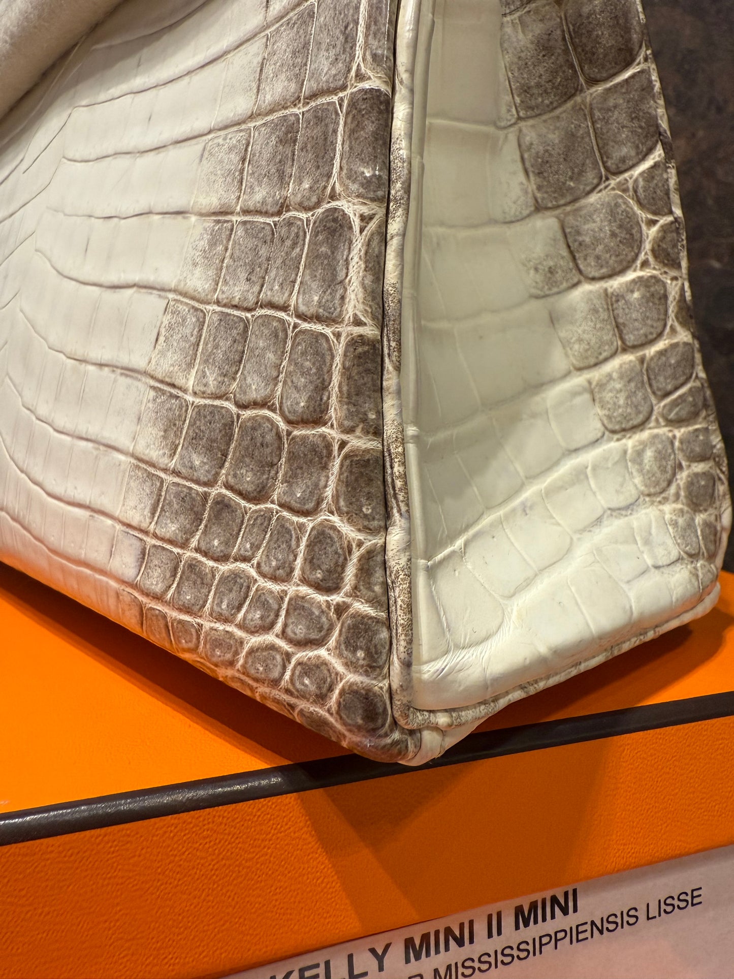 Hermes Kelly 25 Himalayan Crocodile PHW Used Full Set