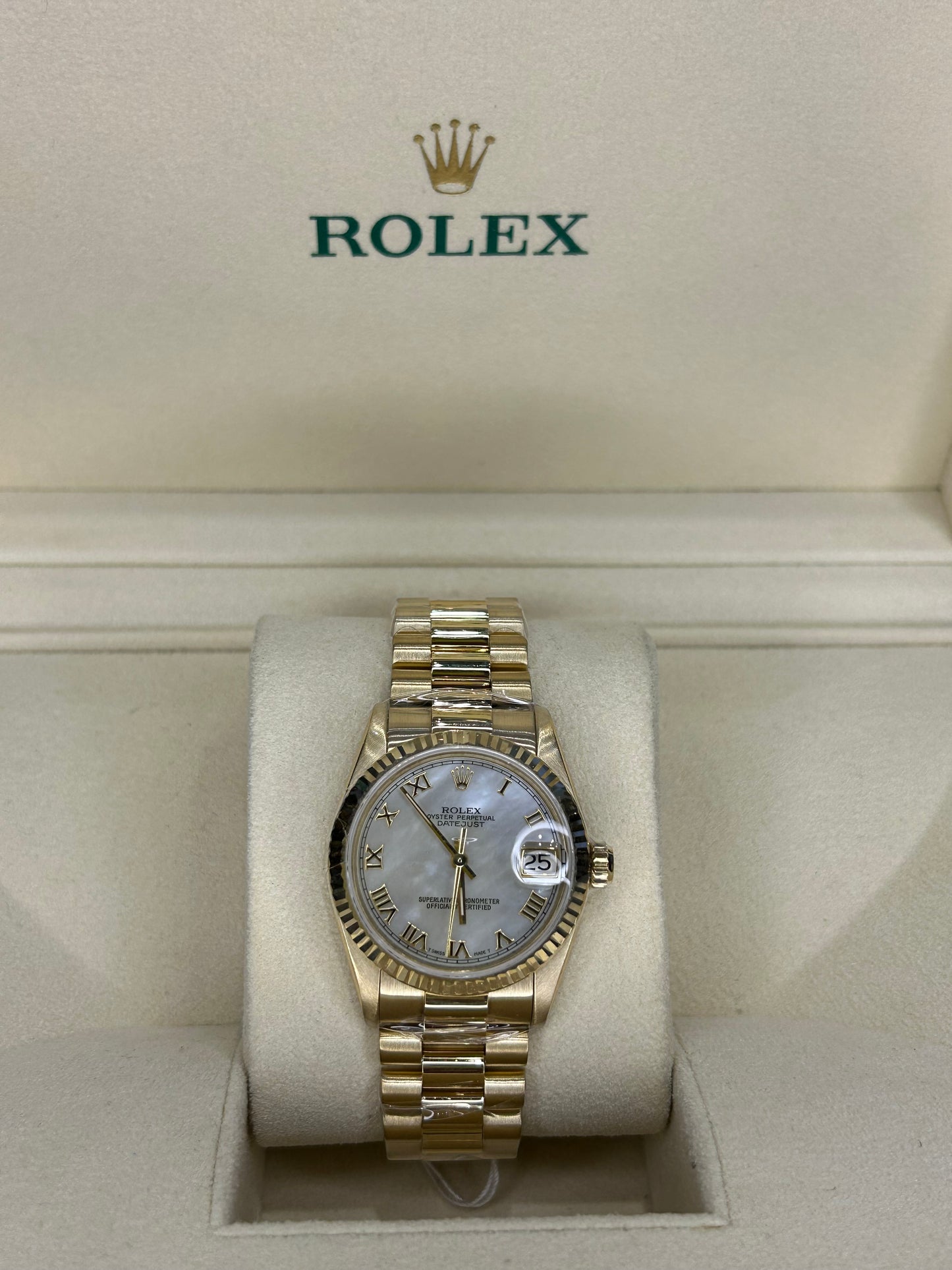 Rolex Ladies Datejust 31mm President 18K Yellow Gold MOP Dial 68278 Automatic Polished