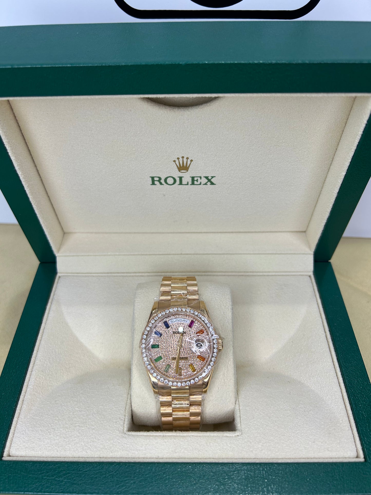 Rolex Ladies Day Date 36mm 18K Gold Rainbow Custom Made Dial