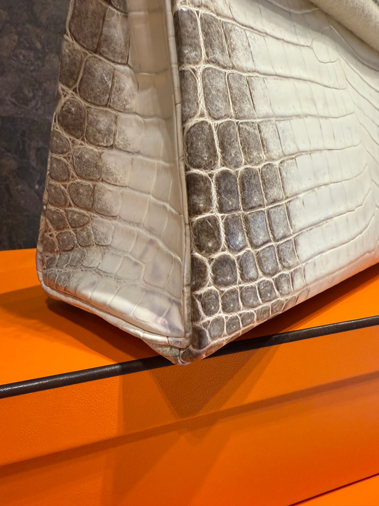 Hermes Kelly 25 Himalayan Crocodile PHW Used Full Set