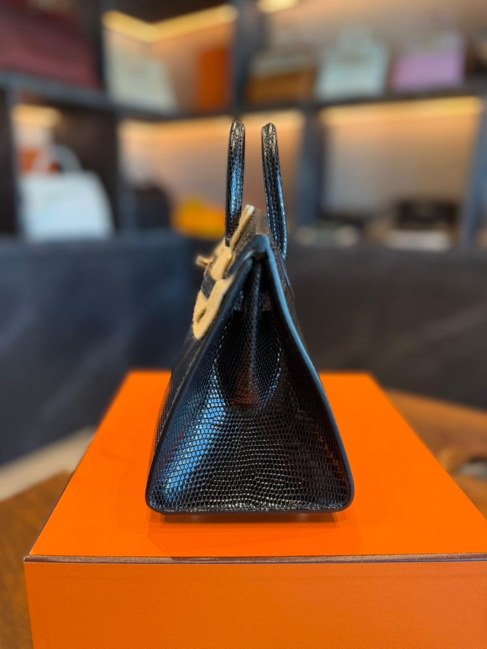 Hermes Birkin 20 Lizzard Black 18K Rose Gold Hardware With Black Diamonds. New Full Set