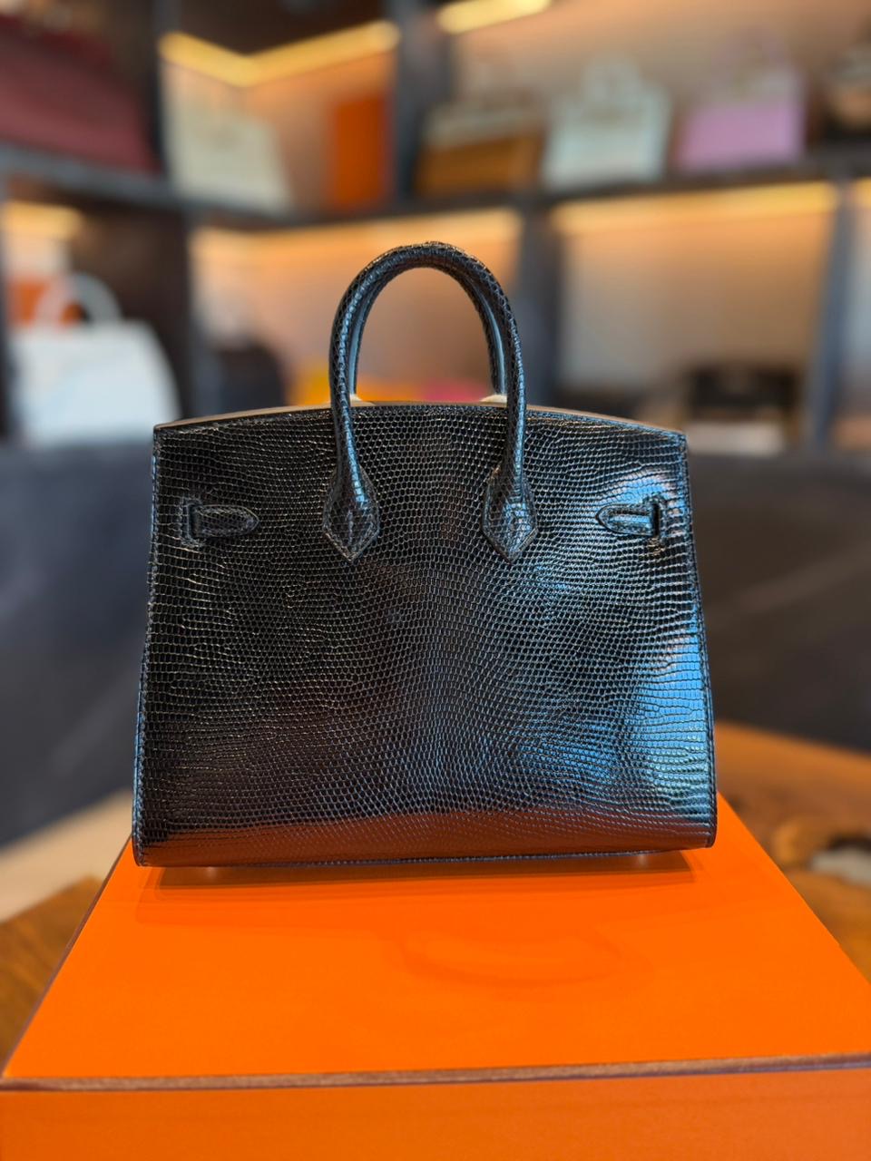 Hermes Birkin 20 Lizzard Black 18K Rose Gold Hardware With Black Diamonds. New Full Set