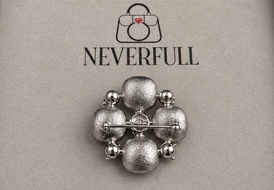 CHANEL Silver-Tone Crystal Floral Brooch