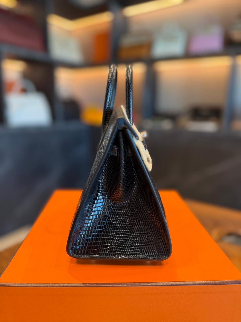 Hermes Birkin 20 Lizzard Black 18K Rose Gold Hardware With Black Diamonds. New Full Set