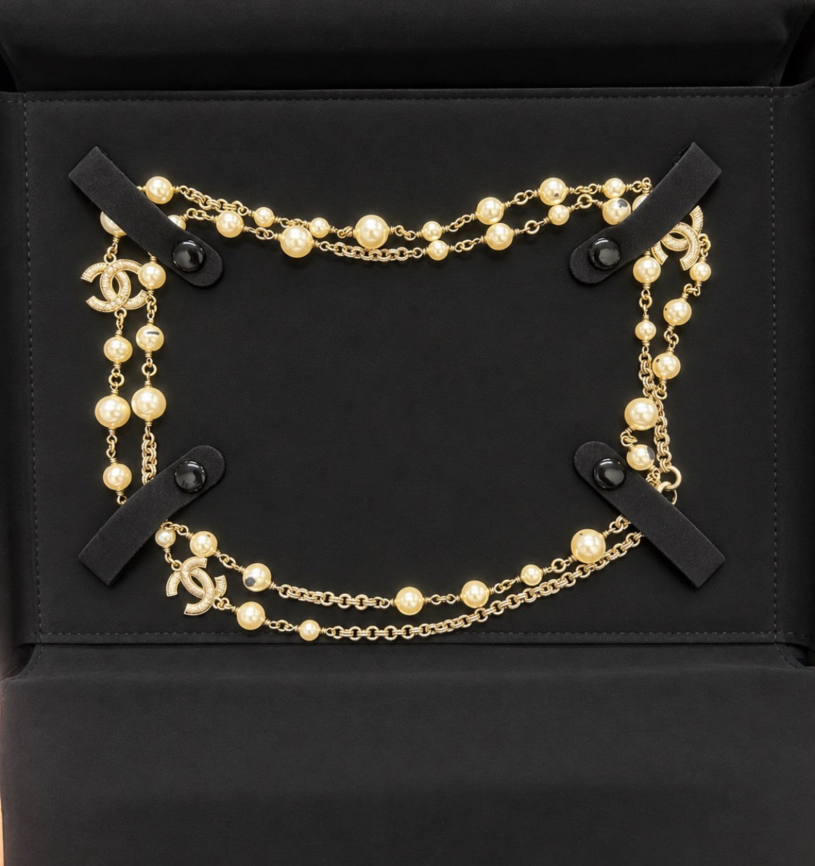 CHANEL Gold-Tone Pearl CC Multi-Strand Necklace With Box