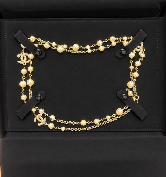 CHANEL Gold-Tone Pearl CC Multi-Strand Necklace With Box
