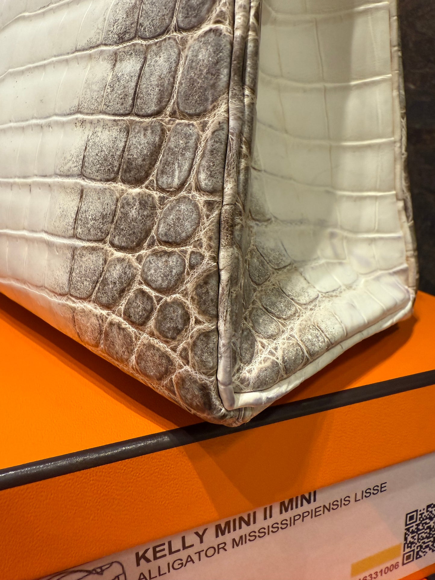 Hermes Kelly 25 Himalayan Crocodile PHW Used Full Set