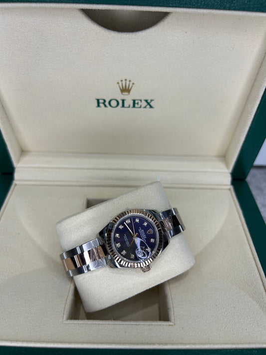 Rolex Ladies Datejust 28mm Steel/Gold Purple Dial With Diamonds 279171 Automatic Unused 2018 Year. Full Set