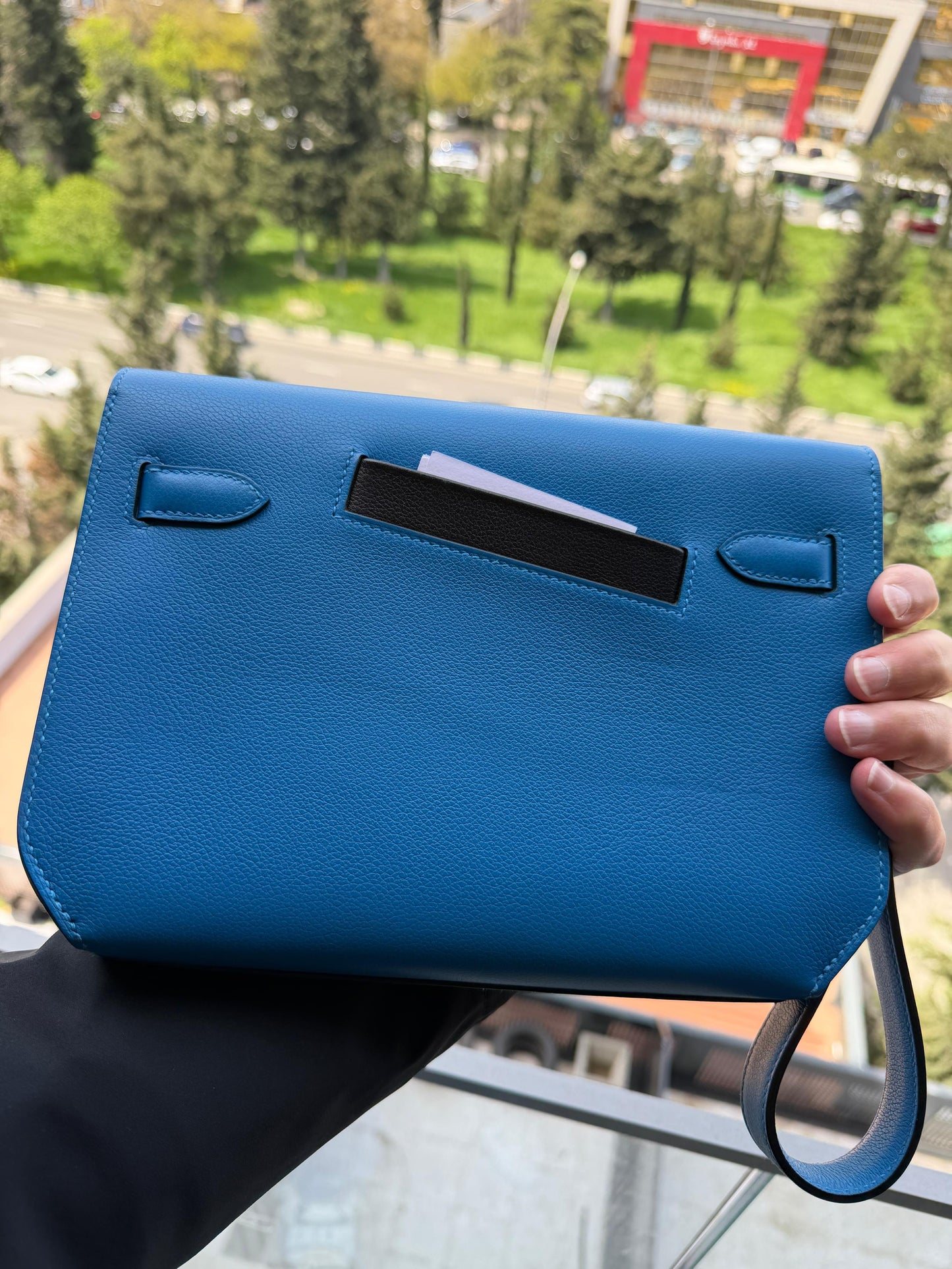 Hermes Depeche Colormatic Bleu Hydra/Black/Fauve Evercolor PHW Brand New Full Set