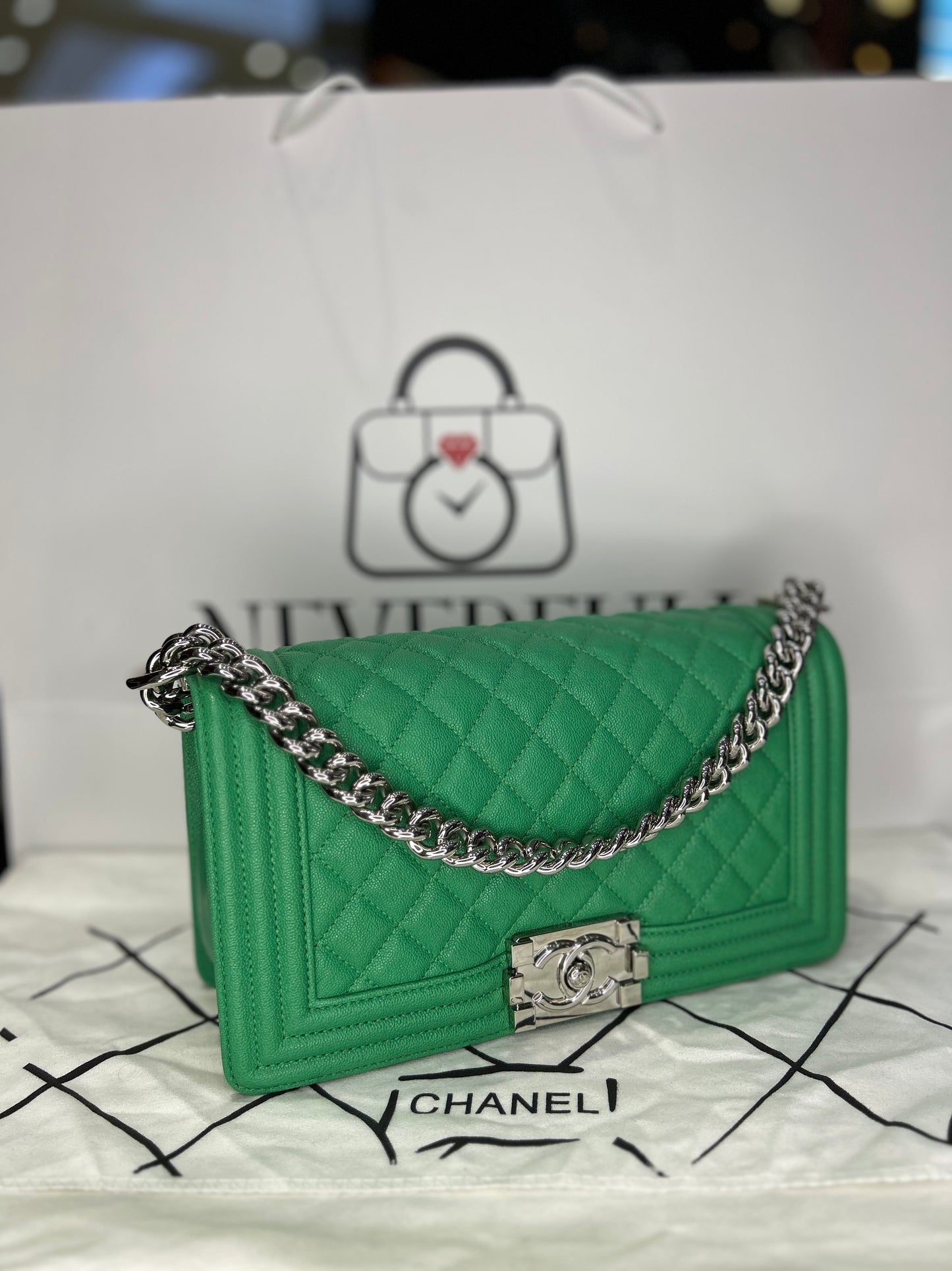 Chanel Boy Bag Medium Caviar Used Excellent Condition