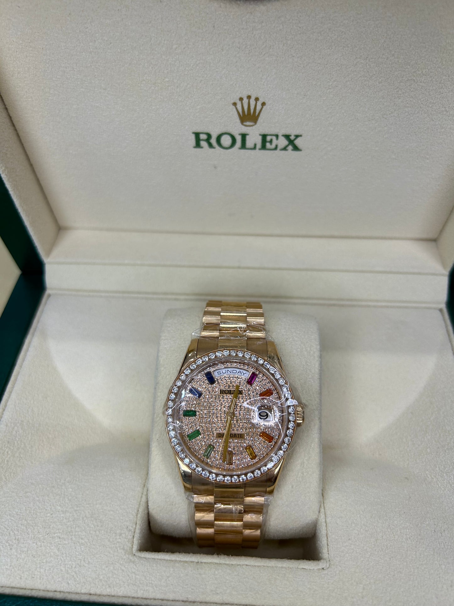 Rolex Ladies Day Date 36mm 18K Gold Rainbow Custom Made Dial