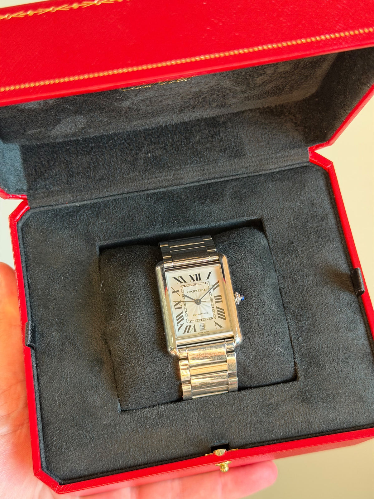 Cartier Tank XL Steel Automatic Used With Box and Papers WSTA0053