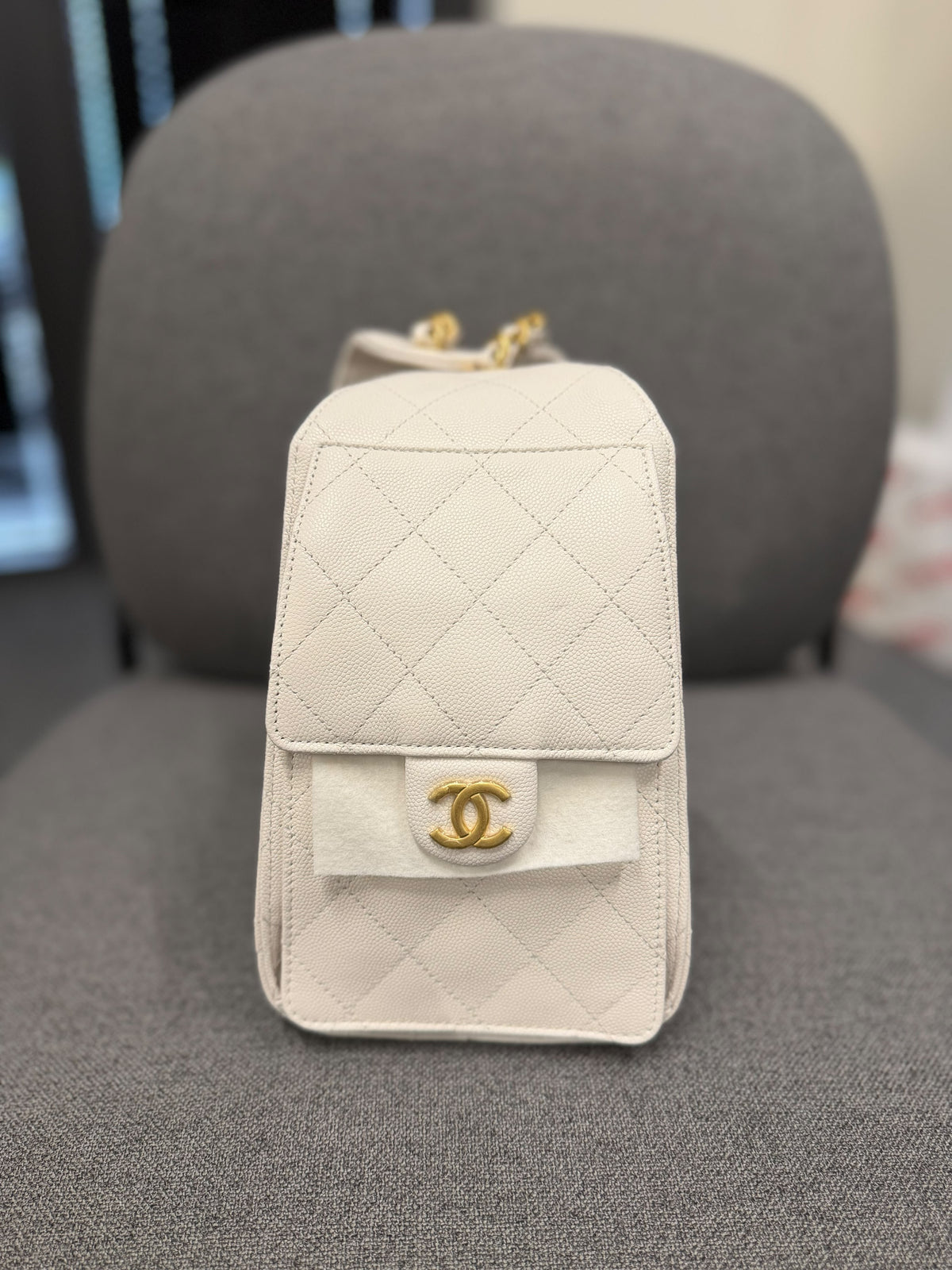 Chanel Quilted Caviar Leather Drawstring Bag – Ivory with Gold-Tone Hardware – Brand New. With Box And Papers