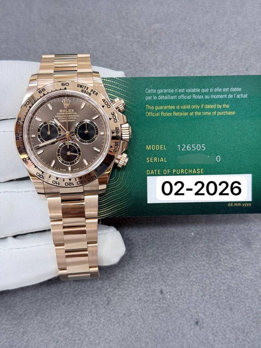 Rolex Daytona 40mm Chocolate Index Dial Rose Gold Oyster Bracelet Brand  New 2026 Year Full Set 126505