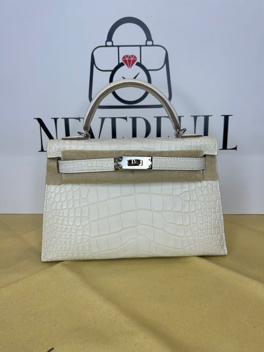 Hermes Kelly 20 White Crocodile PHW New Full Set 2023