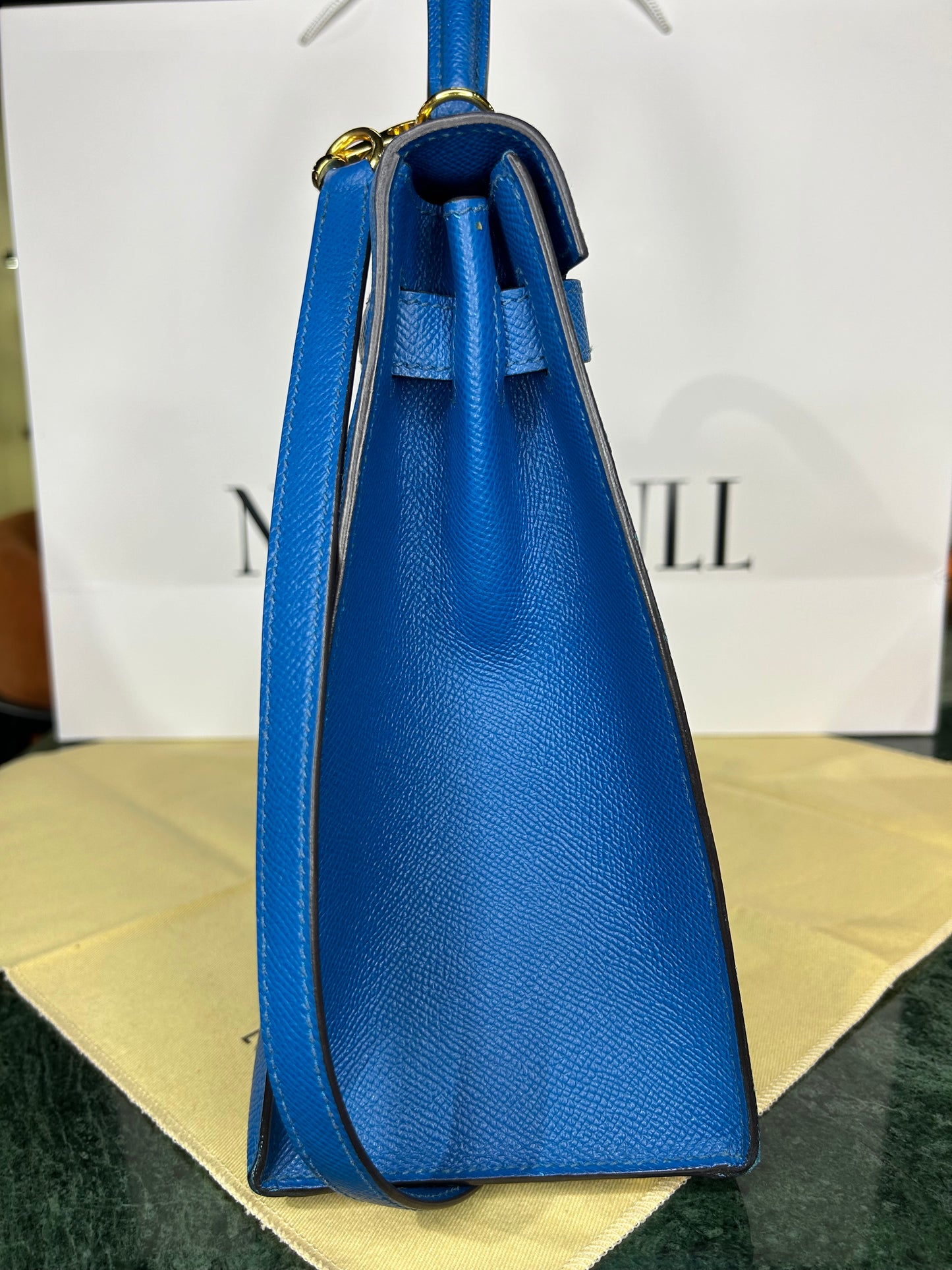 Hermes Kelly 32 Bleu Epsom Sellier No Box No Invoice. With Entrupty Certificate