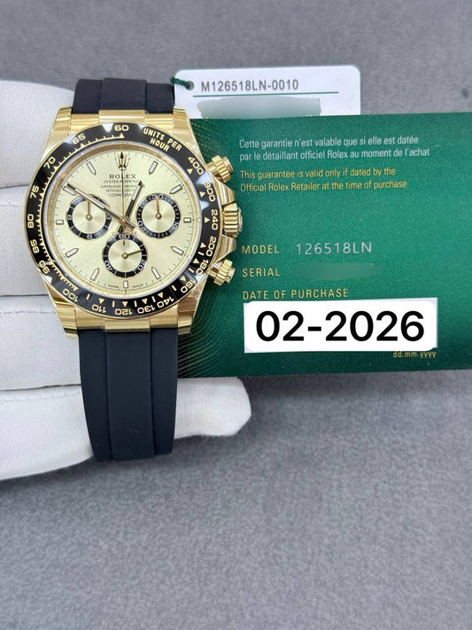 Rolex Daytona 40mm Index Yellow Gold Oysterflex Bracelet Brand New 2026 Full Set 126518LN